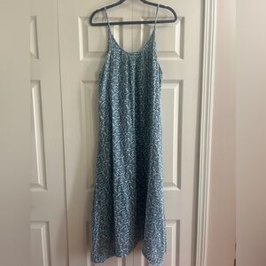 Natural Life Dress Women’s Size M White blue floral Maxi Cotton Boho Raw Hem